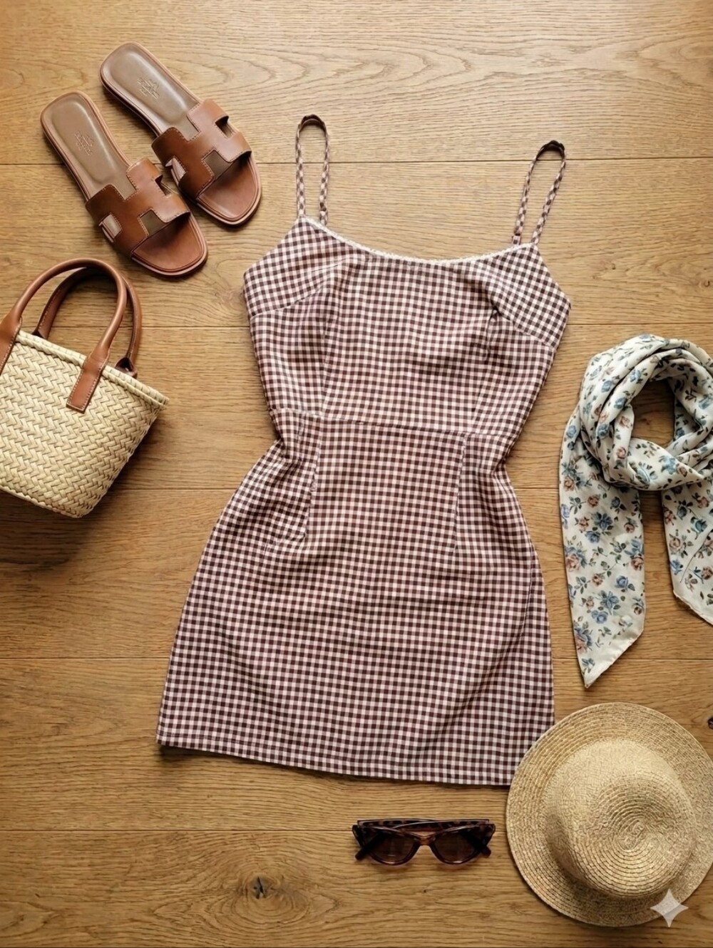 Urban Outfitters Tahoe Brown Gingham Mini Dress Lace Trim XS